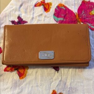 Lauren Ralph Lauren Tan Leather Continental Wallet with Silver Plaque